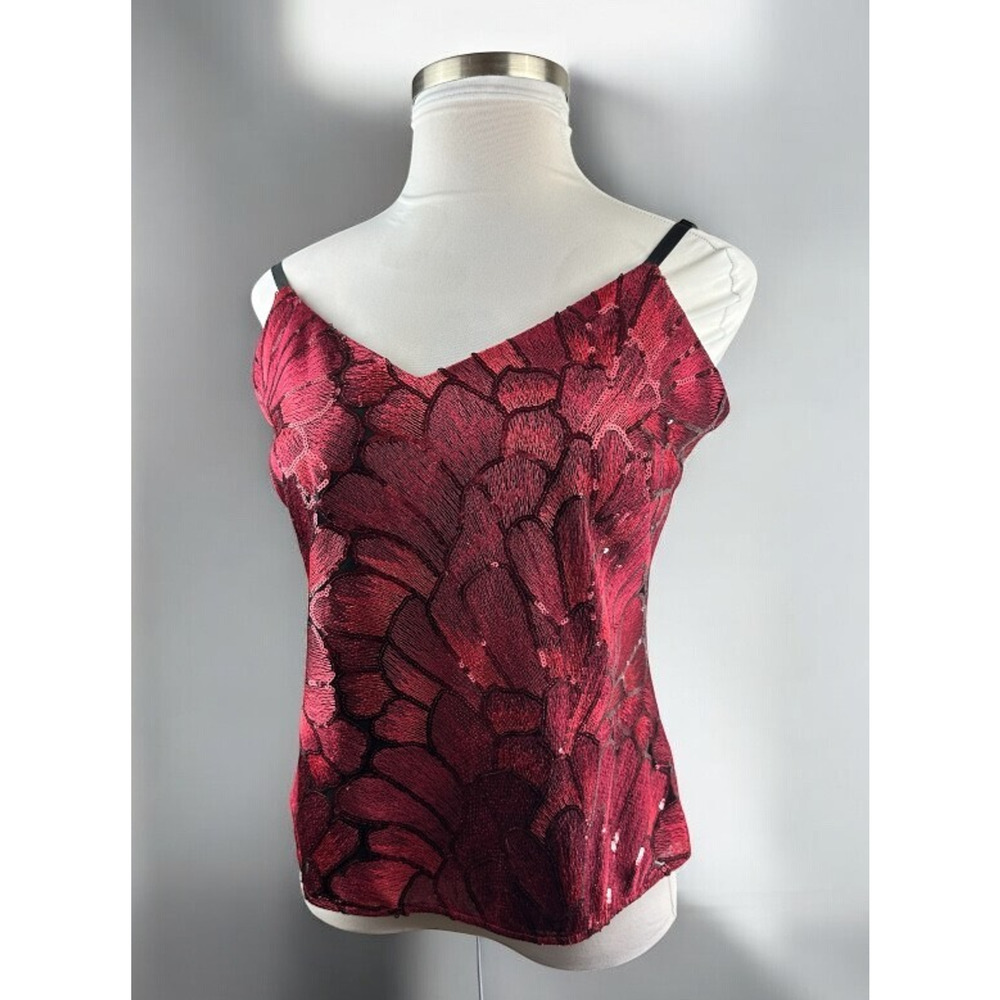 NWT White House Black Market Sequin Embroidered Camisole Top Red Blouse Large - Picture 16 of 16